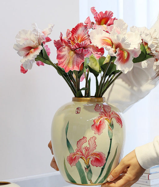 Centerpiece Ceramic Bouquet Vases, Handmade Modern Flower Vase, Large Flower Vases on Dining Table, Porcelain Flower Vases-LargePaintingArt.com