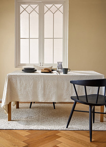 Simple Modern Rectangle Tablecloth for Dining Room Table, Cotton and Linen Flower Pattern Table Covers for Round Table, Square Tablecloth for Kitchen-LargePaintingArt.com