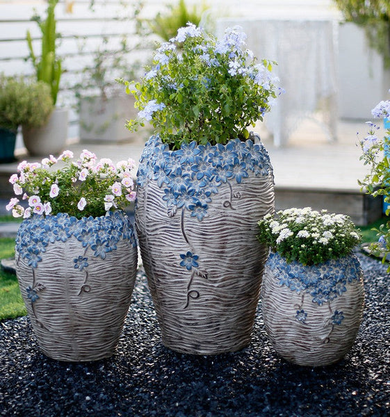 Extra Large Garden Flower Planters, Oversized Garden Flower Pot, Garden Ornaments, Large Resin Gardern Flower Planter, Modern Outdoor Garden Flower Pots-LargePaintingArt.com