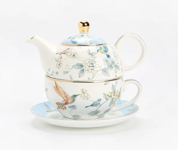 Stackable Teapot and Cup Set, Ceramic Tea Pot with Integrated Cup, Porcelain Teapot with Matching Cup and Saucer in Gift Box, Mother-and-Baby Teapot with Matching Saucer-LargePaintingArt.com