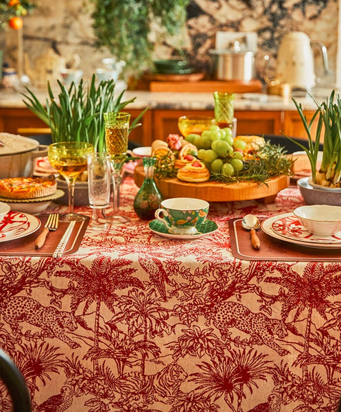Modern Rectangle Tablecloth for Dining Room Table, Jungle Animals Leopard Parrot Pattern Tablecloth for Home Decoration, Large Square Tablecloth, Christmas Tablecloth-LargePaintingArt.com
