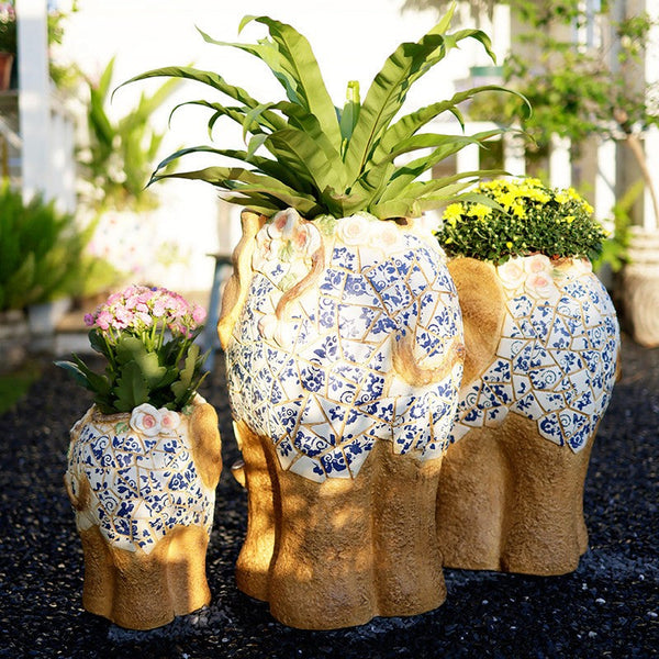 Oversized Garden Flower Pot, Modern Outdoor Garden Flower Pots, Extra Large Elephant Garden Flowerpots, Animal Statue for Garden Ornaments, Large Resin Statue for Garden-LargePaintingArt.com