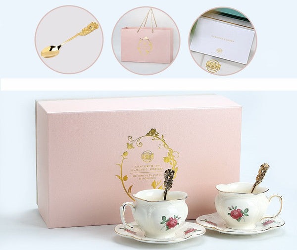 British Royal Ceramic Cups for Afternoon Tea, Elegant Ceramic Coffee Cups, Rose Bone China Porcelain Tea Cup Set, Unique Tea Cup and Saucer in Gift Box-LargePaintingArt.com
