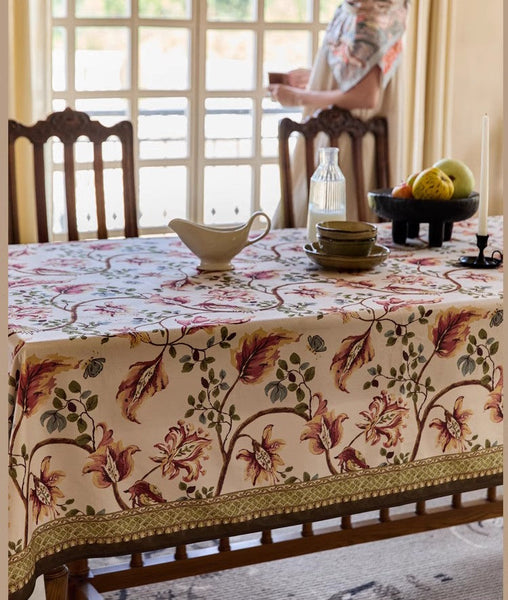 Dining Room Flower Table Cloths, Extra Large Rectangular Table Covers for Kitchen, Farmhouse Table Cloth, Wedding Tablecloth, Square Tablecloth for Round Table-LargePaintingArt.com