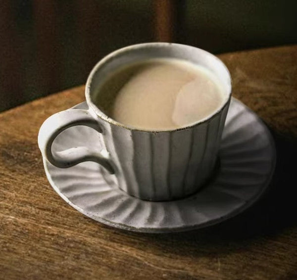 Handmade Pottery Coffee Cup, Creative Ceramic Coffee Cup with Saucer, Unique Tea Cup and Saucer, Modern Tea Cup Set for Traditional Afternoon Tea-LargePaintingArt.com