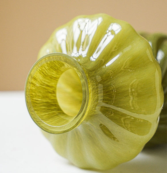 Handmade Contemporary Glass Vases, Modern Green Vases for Living Room, Mid Century Vases for Flowers, Unique Decorative Glass Vase, Centerpiece Vases on Table-LargePaintingArt.com