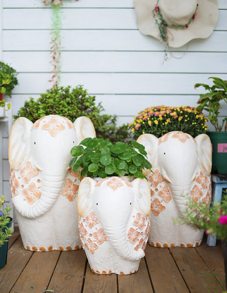 Villa Outdoor Garden Flower Pots, Oversized Modern Garden Flower Pot, Extra Large Elephant Garden Flowerpots, Animal Statue for Garden Ornaments, Resin Statue for Garden-LargePaintingArt.com