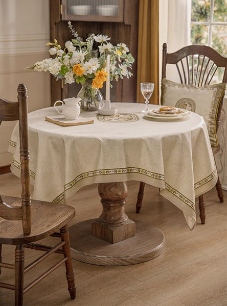 Cream Color Table Cover for Dining Room Table, French Style Tablecloth for Dining Table, Modern Rectangle Tablecloth for Oval Table-LargePaintingArt.com