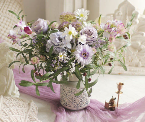 Beautiful Spring Flower Arrangement for Home Decoration, Table Centerpiece, Large Bunch of Purple Romantic Flowers, Real Touch Artificial Floral for Living Room-LargePaintingArt.com