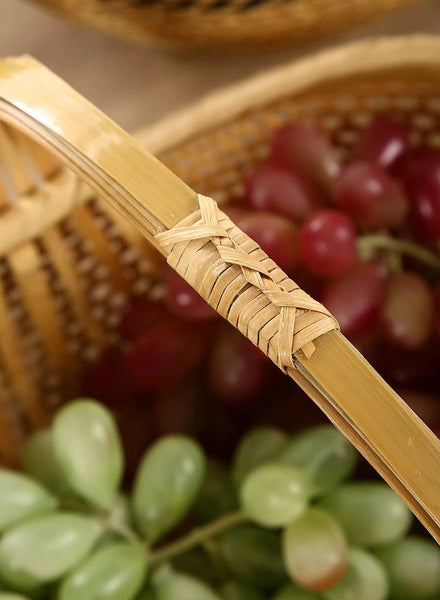 Natural Hand-woven Bamboo Basket, Extra Large Picnic Food Basket with Handle, Lovely Bamboo Baskets for Vegetable, Natural Fruit Basket Kitchen Storage Baskets-LargePaintingArt.com