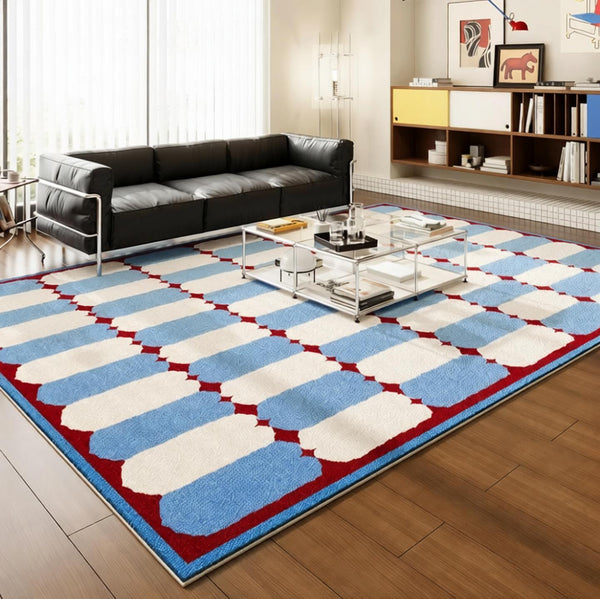 Mid Century Modern Rugs, Contemporary Modern Rugs for Dining Room, Bedroom Modern Floor Carpet, Blue Modern Rug Designs, Living Room Rug Ideas-LargePaintingArt.com