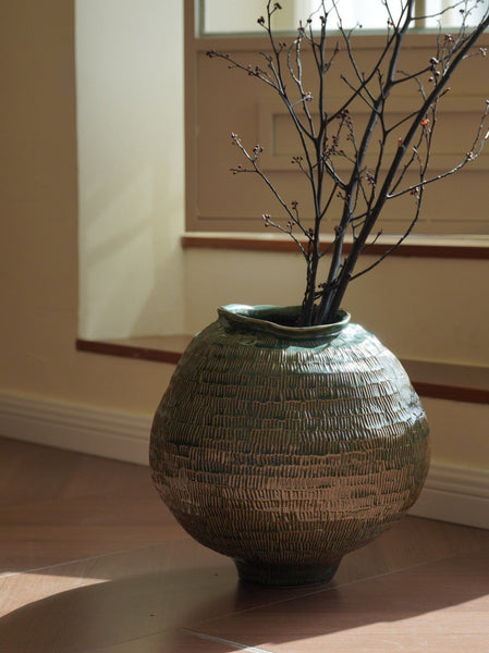 Large Contemporary Vases on Dining Table, Handmade Modern Flower Vase, Centerpiece Ceramic Bouquet Vases, Green Porcelain Vases for Modern Home Decor-LargePaintingArt.com