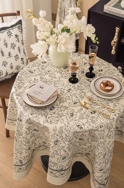 Large Flower Pattern Table Cover for Dining Room Table, Rectangular Tablecloth for Dining Table, Modern Rectangle Tablecloth for Oval Table-LargePaintingArt.com