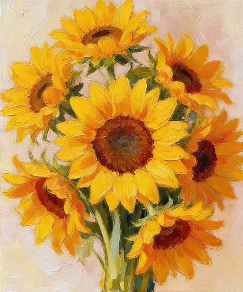 Original Still Life Paintings, A Bunch of Blooming Sunflowers, Hand Painted Canvas Art, Original Flower Paintings, Small Canvas Artwork-LargePaintingArt.com