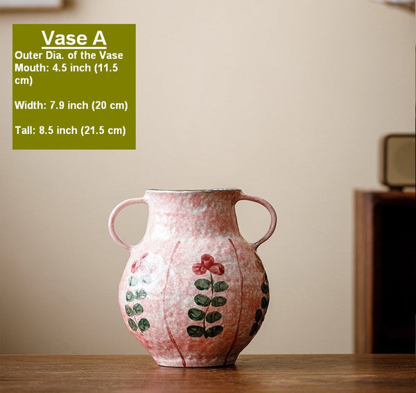 Rustic Pottery Flower Vases, Small Flower Vases on Table, Pink Bud Vases, Handmade Water Holding Flower Vases-LargePaintingArt.com