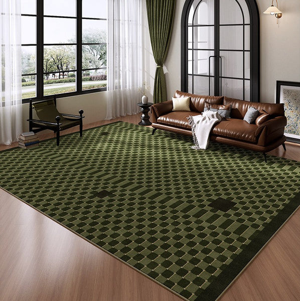 Living Room Contemporary Modern Rugs, Minimalist Geometric Rugs for Living Room, Green Absract Rugs for Bedroom, Mid Century Modern Rugs-LargePaintingArt.com