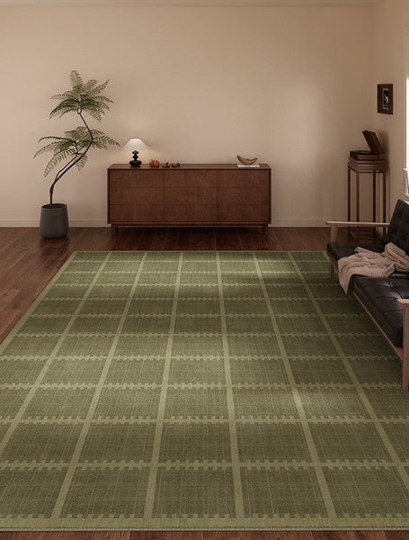 Contemporary Modern Rugs for Living Room, Minimalist Geometric Rugs for Living Room, Mid Century Modern Rugs, Green Absract Rugs for Bedroom-LargePaintingArt.com