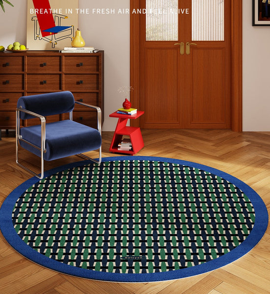 Abstract Contemporary Round Rugs under Chairs, Mid Century Circular Rugs for Bedroom, Modern Rugs for Dining Room, Geometric Modern Rugs for Living Room-LargePaintingArt.com