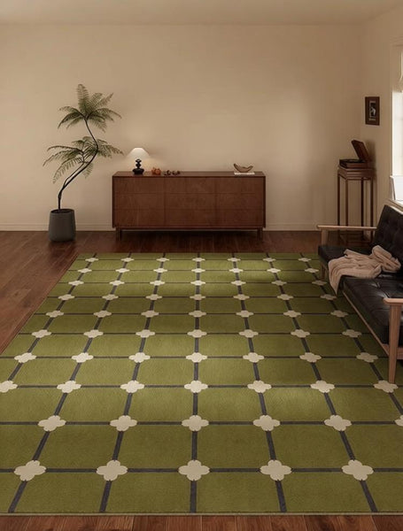 Minimalist Geometric Rugs for Living Room, Green Absract Rugs for Bedroom, Living Room Contemporary Modern Rugs, Mid Century Modern Rugs-LargePaintingArt.com