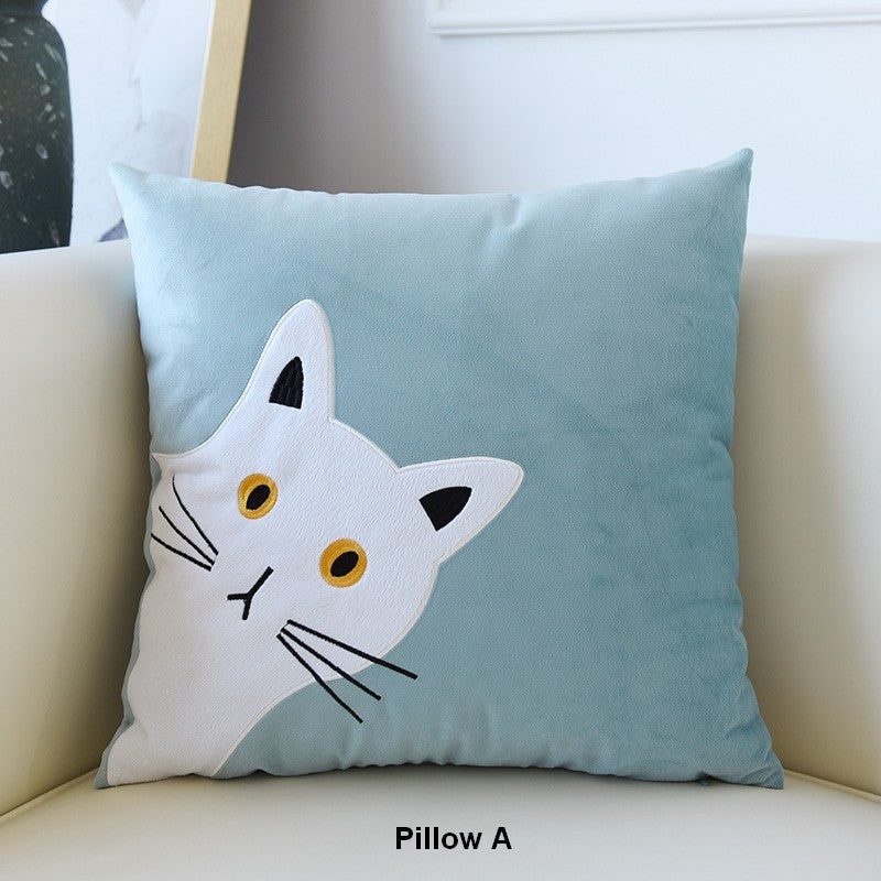 Modern Sofa Decorative Pillows, Lovely Cat Pillow Covers for Kid's Room, Cat Decorative Throw Pillows for Couch, Modern Decorative Throw Pillows-LargePaintingArt.com