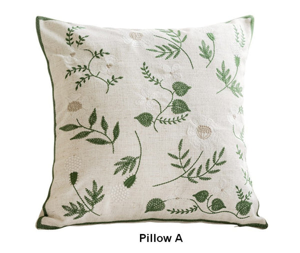 Embroider Flower Cotton Pillow Covers, Decorative Pillows for Sofa, Farmhouse Decorative Pillows for Couch, Spring Flower Decorative Pillows for Bedroom