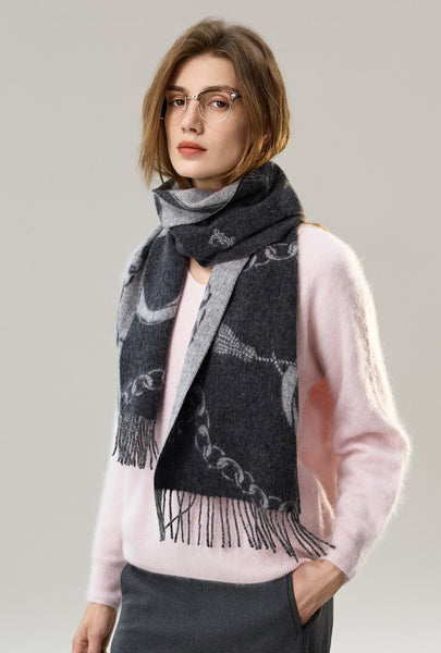 Holiday Women Scarf, Christmas Gifts for Her, Modern Wool Scarf, Warm Winter Scarf, Cold Weather Scarf, Fashion Scarf, Soft Cashmere Scarf for Girls, Elegant Designer Scarf-LargePaintingArt.com