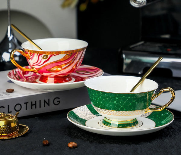 Ceramic Coffee Cup with Saucer, Beautiful British Tea Cup and Saucer, 6.8 oz Tea Cup and Saucer Set of of 2 Cups in Gift Box, 8 Ounce Porcelain Tea Cup Saucer Set-LargePaintingArt.com