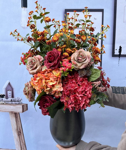Creative Faux Silk Floral Bouquet Table Centerpiece, Modern Artificial Floral Arrangement for Bedroom, Large Bunch of Autumn Flowers Arrangement Interior Design-LargePaintingArt.com
