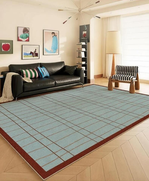 Modern Living Room Rug Ideas, Mid Century Contemporary Rugs, Geometric Modern Area Rugs, Blue Modern Rugs for Dining Room-LargePaintingArt.com