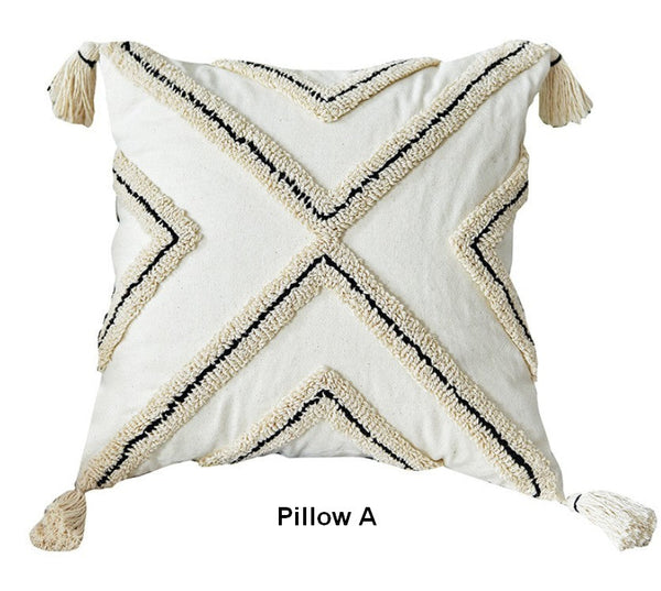 Beige Decorative Throw Pillows, Geometric Square Modern Throw Pillows for Couch, Contemporary Throw Pillow for Interior Design-LargePaintingArt.com