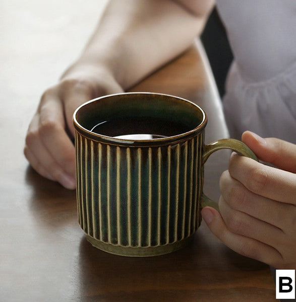 Unique Tea Cup, 10 oz Creative Brown Green Ceramic Coffee Mugs, Large Modern Handmade Pottery Coffee Cup, Large Capacity Coffee Mugs-LargePaintingArt.com
