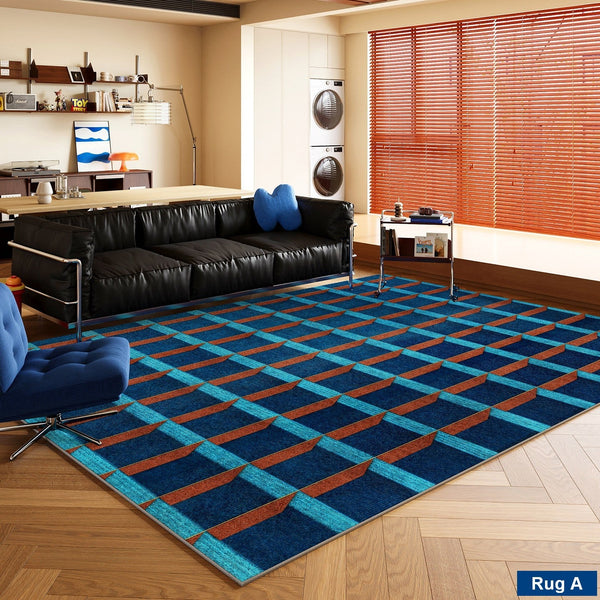 Mid Century Modern Rugs, Bedroom Modern Floor Carpet, Blue Modern Rug Designs, Contemporary Modern Rugs for Dining Room, Living Room Rug Ideas-LargePaintingArt.com