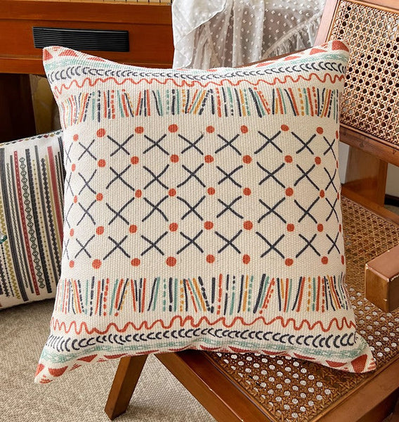 Geometric Modern Pillow Covers, Oriental Square Pillows for Couch, Decorative Throw Pillows for Dining Room, Bohemian Decorative Sofa Pillows-LargePaintingArt.com
