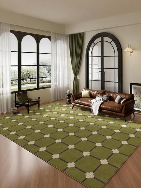 Minimalist Geometric Rugs for Living Room, Green Absract Rugs for Bedroom, Living Room Contemporary Modern Rugs, Mid Century Modern Rugs-LargePaintingArt.com