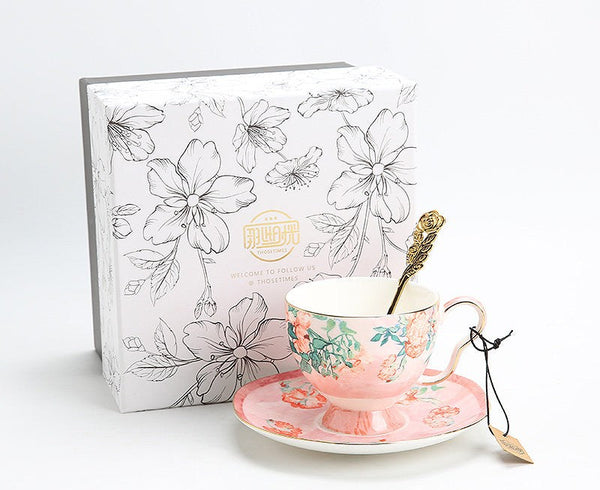 Porcelain Tea cups, British Tea Cup Set, Afternoon Tea Cup with Saucer Set, Elegant Coffee Cup, Porcelain Coffee Cups, Coffee Cup in Gift Box, Vintage Tea Cup Set-LargePaintingArt.com
