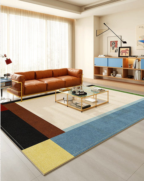Modern Living Room Rug Ideas, Geometric Contemporary Area Rugs, Mid Century Modern Rugs, Colorful Modern Rugs for Bedroom-LargePaintingArt.com