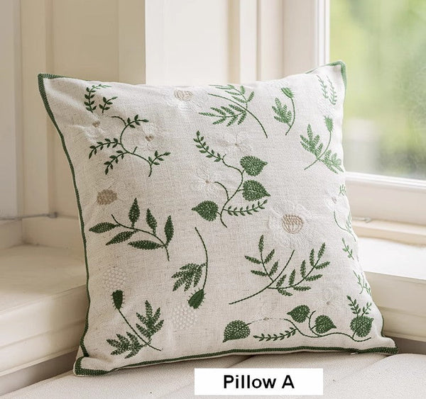 Embroider Flower Cotton Pillow Covers, Decorative Pillows for Sofa, Farmhouse Decorative Pillows for Couch, Spring Flower Decorative Pillows for Bedroom