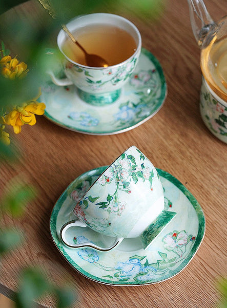 Elegant Coffee Cup, Porcelain Tea Saucer, Ceramic Tea Cup Set, Luxury Tea Cup Set, British Tea Cup Set-LargePaintingArt.com
