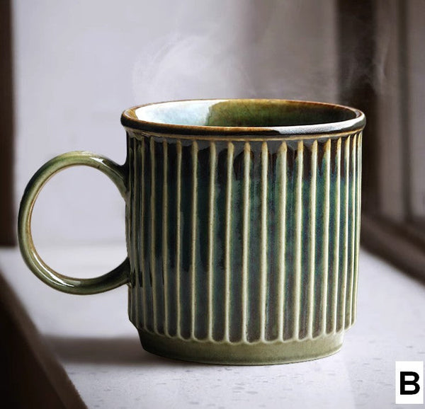 Unique Tea Cup, 10 oz Creative Brown Green Ceramic Coffee Mugs, Large Modern Handmade Pottery Coffee Cup, Large Capacity Coffee Mugs-LargePaintingArt.com