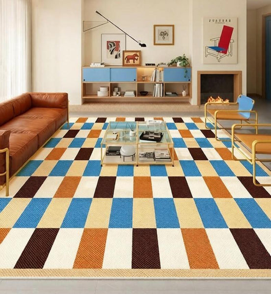 Mid Century Modern Rugs, Modern Living Room Rug Ideas, Geometric Contemporary Area Rugs, Colorful Modern Rugs for Bedroom-LargePaintingArt.com