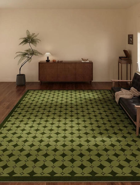 Mid Century Modern Rugs, Green Absract Rugs for Bedroom, Contemporary Modern Rugs for Living Room, Minimalist Geometric Rugs for Living Room-LargePaintingArt.com