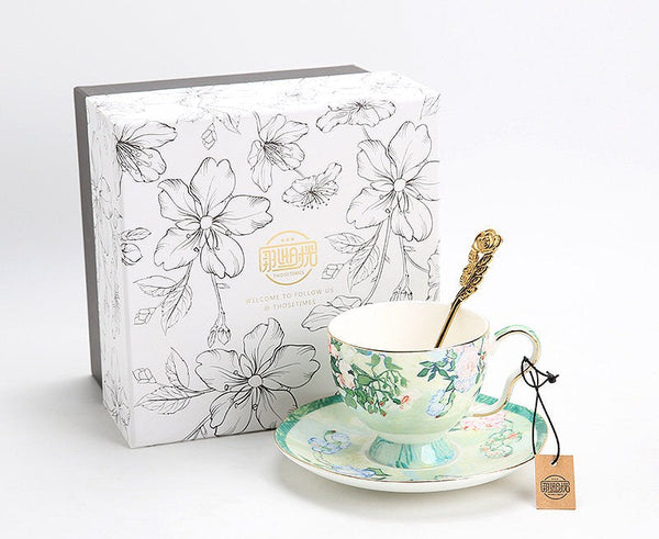Luxury Tea Cup Set, Elegant Coffee Cup, Porcelain Tea Saucer, Ceramic Tea Cup Set, British Tea Cup Set-LargePaintingArt.com