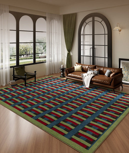 Colorful Absract Rugs for Bedroom, Minimalist Geometric Rugs for Living Room, Mid Century Modern Rugs, Contemporary Modern Rugs for Living Room-LargePaintingArt.com