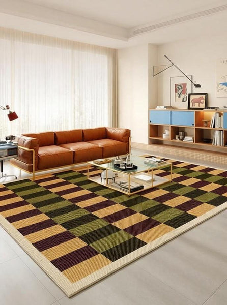 Mid Century Modern Rugs, Colorful Modern Rugs for Bedroom, Modern Living Room Rug Ideas, Geometric Contemporary Area Rugs-LargePaintingArt.com