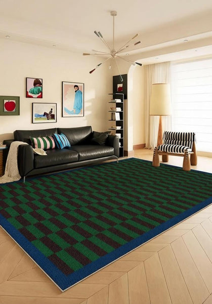 Modern Living Room Rug Ideas, Geometric Contemporary Area Rugs, Green Mid Century Modern Rugs, Colorful Modern Rugs for Dining Room-LargePaintingArt.com
