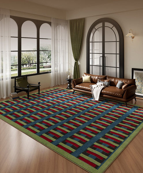 Colorful Absract Rugs for Bedroom, Minimalist Geometric Rugs for Living Room, Mid Century Modern Rugs, Contemporary Modern Rugs for Living Room-LargePaintingArt.com