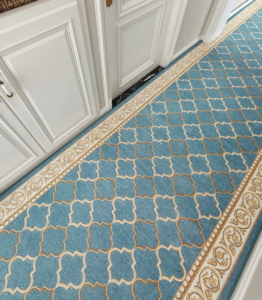 Modern Long Hallway Runners, Entryway Runner Rugs, Stain-resistant Non Slip Entrance Hallway Runners, Extra Long Narrow Runner Rugs, Kitchen Runner Rugs, Blue Hallway Runners-LargePaintingArt.com