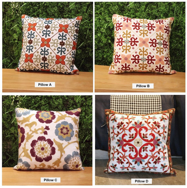 Embroider Flower Cotton Pillow Covers, Cotton Flower Decorative Pillows, Decorative Sofa Pillows, Farmhouse Decorative Throw Pillows for Couch-LargePaintingArt.com