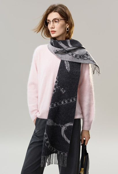 Holiday Women Scarf, Christmas Gifts for Her, Modern Wool Scarf, Warm Winter Scarf, Cold Weather Scarf, Fashion Scarf, Soft Cashmere Scarf for Girls, Elegant Designer Scarf-LargePaintingArt.com