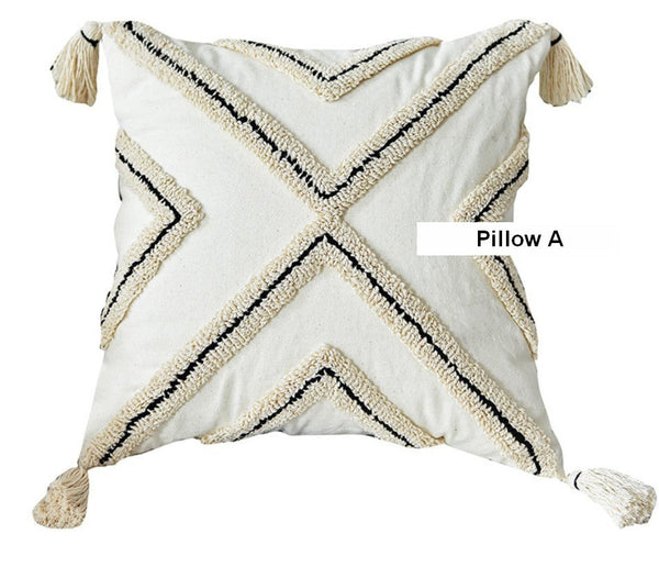Beige Decorative Throw Pillows, Geometric Square Modern Throw Pillows for Couch, Contemporary Throw Pillow for Interior Design-LargePaintingArt.com